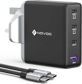 Novoo 140W 4-Port USB-C Ladegerät GaN III schwarz/grau