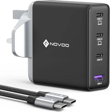 Novoo 140W 4-Port USB-C Ladegerät GaN III schwarz/grau