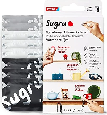 tesa Sugru Klebeknete schwarz/grau/weiß, 8 Stück