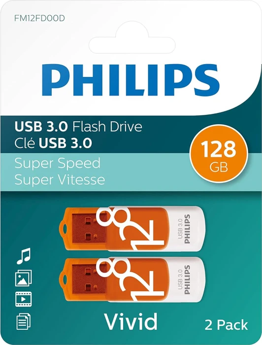 Philips Vivid 128GB orange, USB-A, USB 3.2 Gen 1×1, 2er-Pack