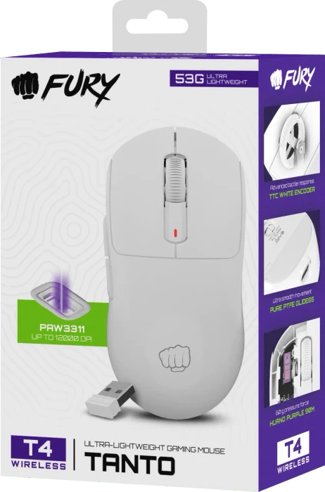 Natec Fury Tanto T4 Wireless Ultra-Lightweight Gaming Mouse weiß, USB/Bluetooth