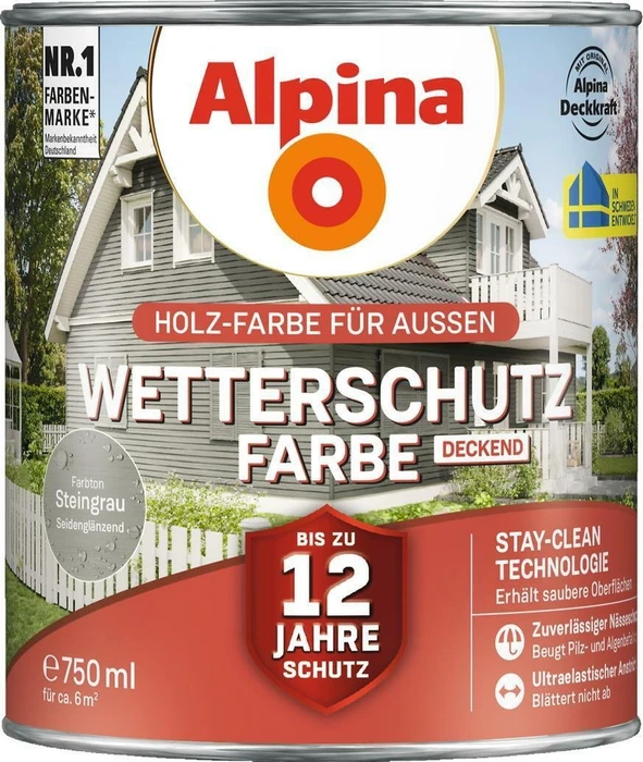 Alpina Farben Wetterschutz-Farbe deckend außen steingrau, 750ml