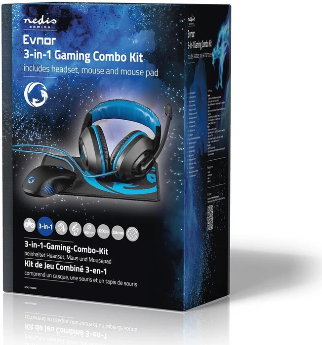 Nedis Evnor 3-in-1 Gaming Combo Kit mit Mouse, Mousepad und Headset, schwarz/blau, USB