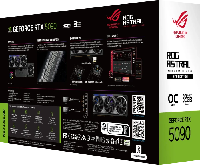 ASUS ROG Astral GeForce RTX 5090 BTF OC Edition, ROG-ASTRAL-RTX5090-O32G-BTF-GAMING, 32GB GDDR7, 2x HDMI, 3x DP