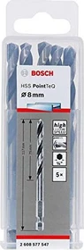 Bosch Professional HSS PointTeQ Spiralbohrer, 8x75x117mm, 5 Stück
