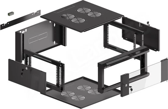 Lanberg WFFA Series 19" Rack Wandschrank 4HE, hängend, Flatpack, Glastür, IP20, RAL 9004, 600mm tief