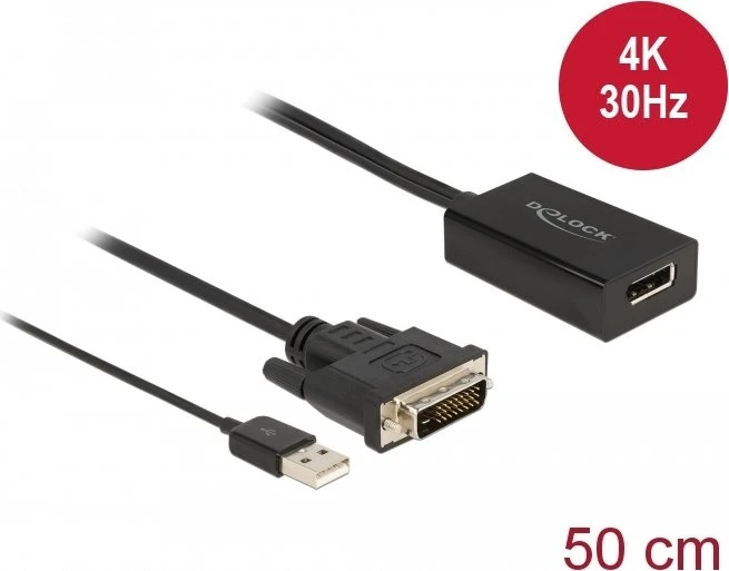 DeLOCK DVI [Stecker] auf DisplayPort 1.2 [Buchse] Adapterkabel schwarz 4K