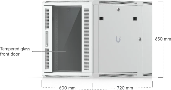 Ubiquiti 12U Rack Cabinet, 19" Wandgehäuse 12HE, Glastür, weiß, 720mm tief