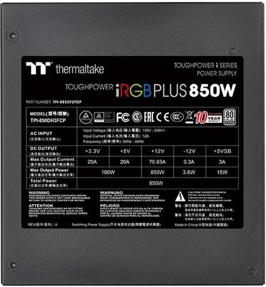 Thermaltake Toughpower iRGB Plus Platinum TT Premium Edition 850W, ATX 2.4