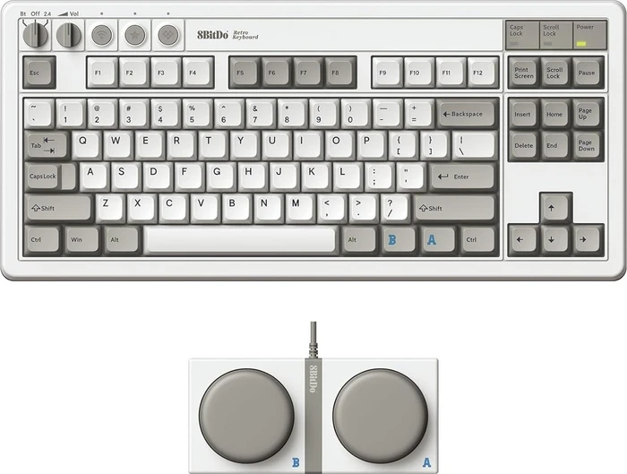 8BitDo Retro Mechanical Keyboard, M Edition, weiß/grau, Kailh Box V2 WHITE, USB/Bluetooth, US