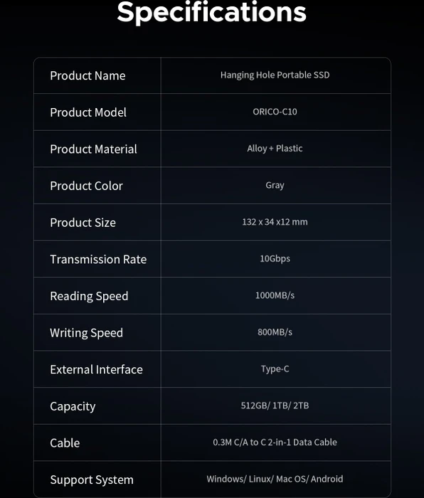 Orico C10, 256GB, USB-C 3.1