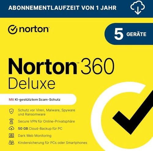 NortonLifeLock Norton 360 Deluxe, 5 User, 1 Jahr, ESD (deutsch) (Multi-Device)