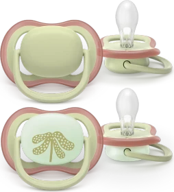 Philips Avent SCF087/18 Ultra Air Day & Night Beruhigungsschnuller, 6-18M, Silikon, grün/beige, 2 Stück