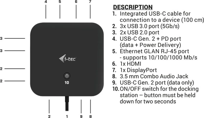 i-tec USB-C HDMI DP Docking Station, inkl. 112W Netzteil, USB PD 100W, USB-C 3.1 [Stecker]