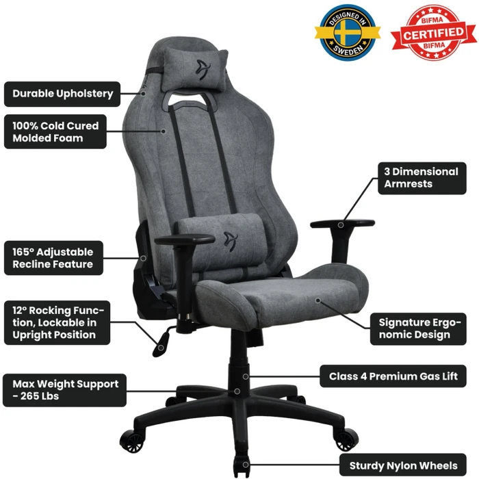 Arozzi Torretta Soft Fabric V2 2023 Edition Gamingstuhl, ash