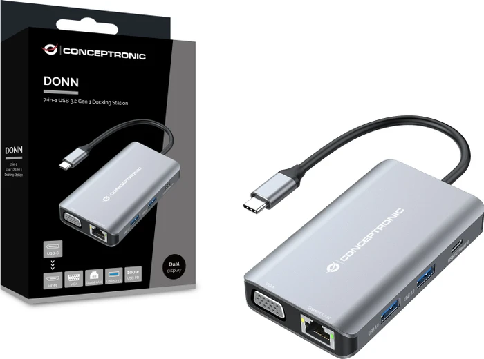 Conceptronic 7-in-1 Dockingstation, USB-C 3.0 [Stecker]