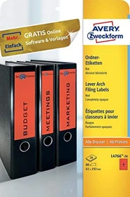 Avery-Zweckform Ordneretiketten, 192x61mm, rot, 20 Blatt (80 Etiketten)