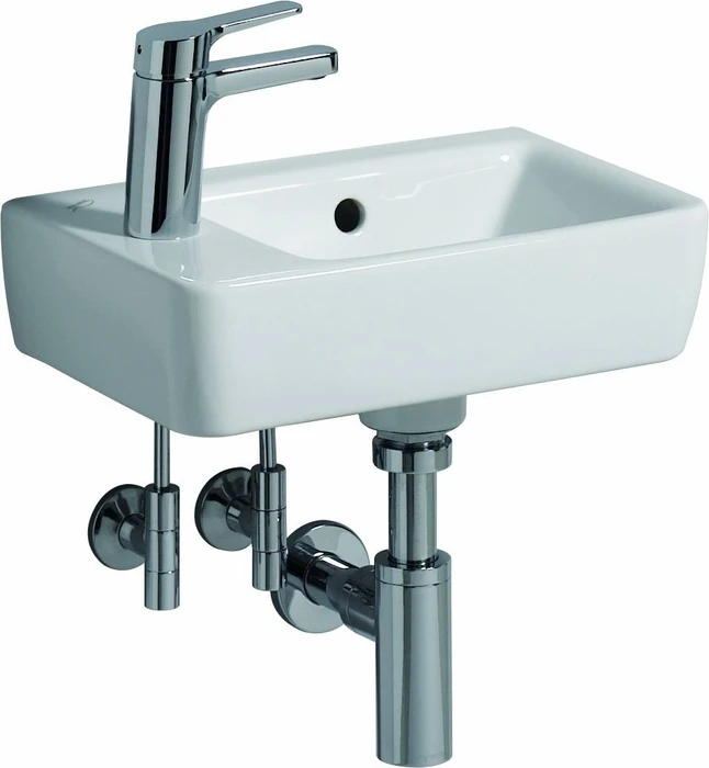 Geberit Renova Compact Handwaschbecken verkürzte Ausladung 40cm, Hahnloch links, mit Überlauf, weiß/KeraTect