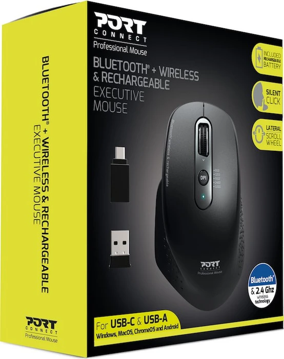 Port Designs Wireless Rechargeable Office Executive Mouse, USB/Bluetooth