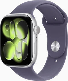 Apple Watch Series 11 (GPS + Cellular) 46mm Aluminium silber mit Sportarmband S/M nebelviolett