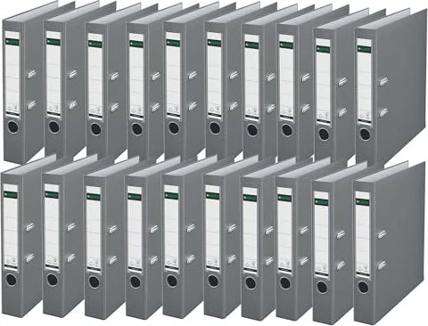 Leitz Qualitäts Ordner 2-Ring 180° Plastik, 50mm, A4, grau, 20er-Pack