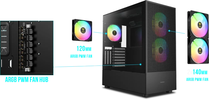 Gamdias Talos M3 Mesh, schwarz, Glasfenster