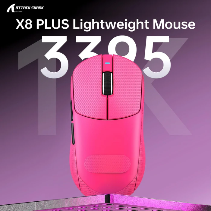 Attack Shark X8 Plus Tri-mode Wireless Gaming Mouse, Berry Red, inkl. Grip Tape, USB/Bluetooth