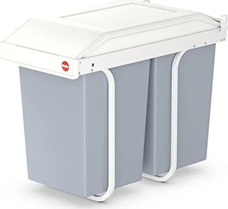 Hailo Einbau-Mülleimer | Multi-Box duo L | 2x14l | ausziehbar | für 30cm Unterschrank | cremeweiß/grau Image