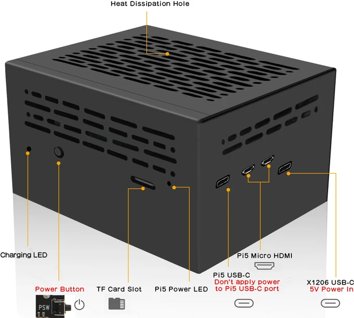 Geekworm Gehäuse für Raspberry Pi 5 X1206 Shield, schwarz