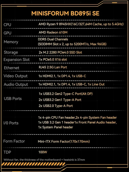 Minisforum BD895i SE, Ryzen 9 8945HX