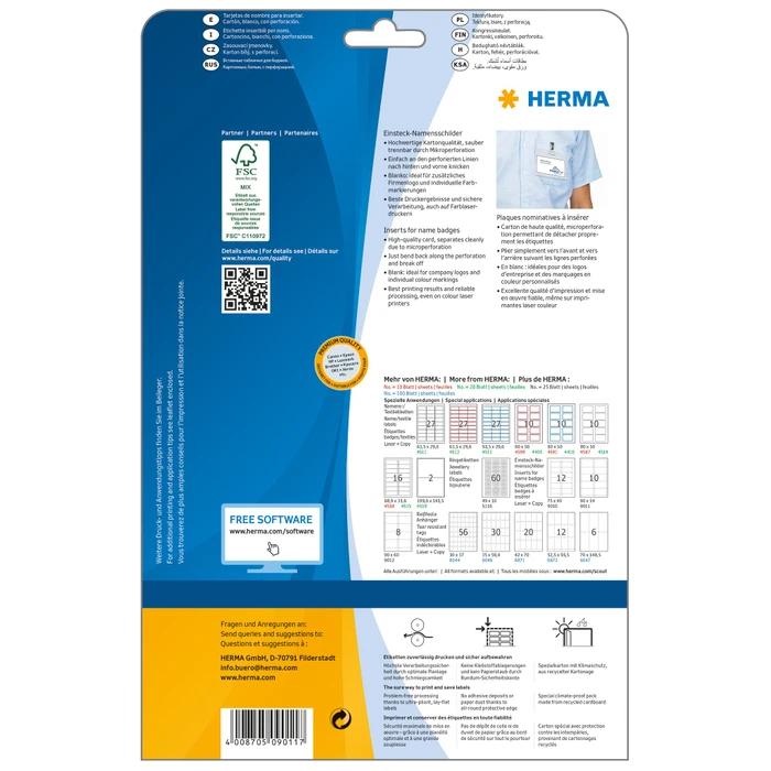Herma Namensetiketten Karton, 90x54mm, weiß, beschichtet, 25 Blatt (250 Stück)