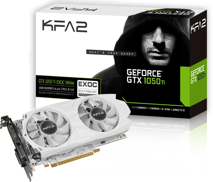 KFA2 GeForce GTX 1050 Ti EXOC White, 4GB GDDR5, 2x DVI, HDMI, DP