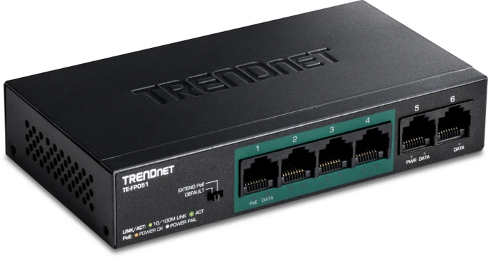 TRENDnet TE-FP Desktop Switch, 6x RJ-45, 60W PoE+