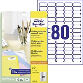 Avery-Zweckform Mini-Organisationsetiketten, 35.6x16.9mm, weiß, 25 Blatt (2000 Etiketten)