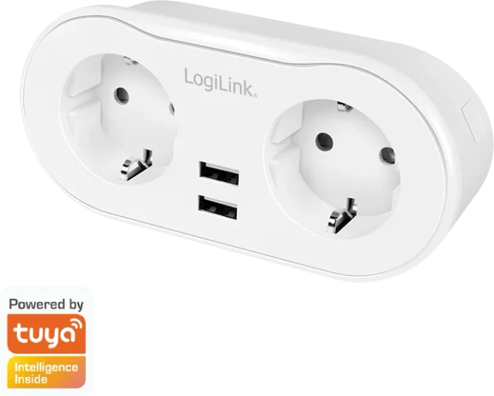 LogiLink Wi-Fi Smart Plug 2-fach, 2400W, 2x USB-A, Smart-Steckdose