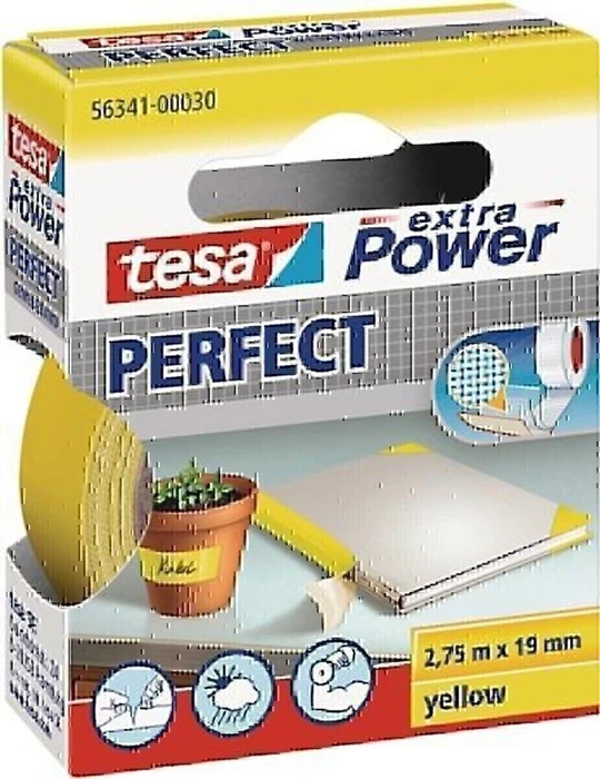 tesa extra Power Perfect gelb, Gewebeband, 19mm/2.75m, 10 Stück