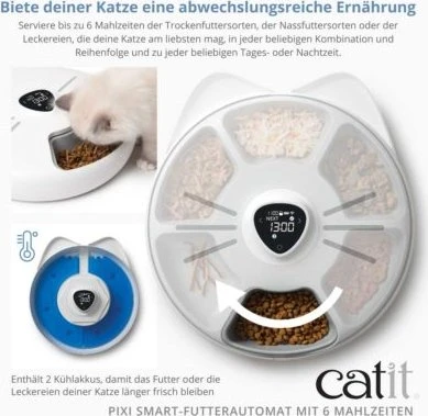 Catit PIXI Smart-Futterautomat mit 6 Mahlzeiten, Kühleinsatz, WLAN, weiß
