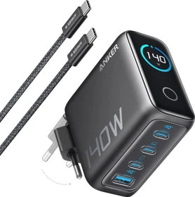 Anker Ladegerät (140W, 4-Port, PD 3.1) mit USB-C Kabel schwarz