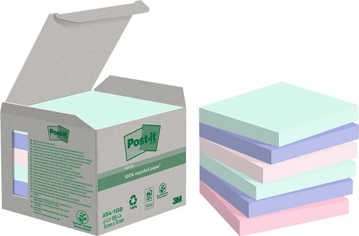 3M Post-it Recycling Notes Haftnotiz, 76x76mm, glatt, 600 Blatt
