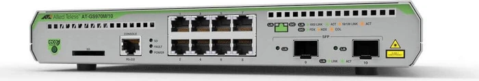 Allied Telesis CentreCOM GS970M Desktop Gigabit Managed Switch, 8x RJ-45, 2x SFP