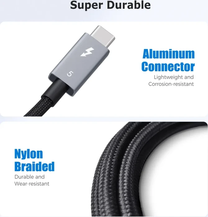 Cable Matters Thunderbolt 5 Kabel, 240W, schwarz, 0.5m (verschiedene Markenbezeichnungen)