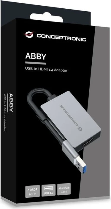 Conceptronic ABBY22G USB-A 3.0 [Stecker] auf HDMI 1.4 [Buchse], Adapterkabel, grau, 16cm