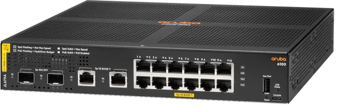 HPE Aruba CX 6100 Series Desktop Gigabit Managed Switch, 14x RJ-45, 2x SFP+, 139W PoE+