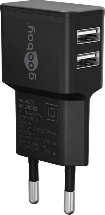 Wentronic Goobay USB-A Dual-Ladegerät 12W schwarz
