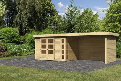 Karibu Kerko 4 Gartenhaus inkl. Anbau + Rück- und Seitenwand 2.8m natur