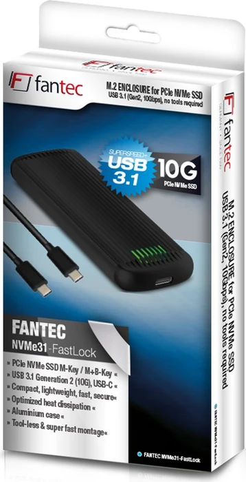 Fantec NVMe31-FastLock M.2 NVMe SSD-Case, schwarz, USB-C 3.1