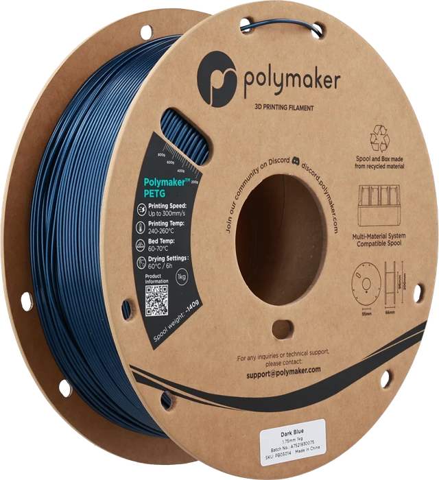 Polymaker PolyLite PETG, Dark Blue, Spule, 1.75mm, 1.00kg
