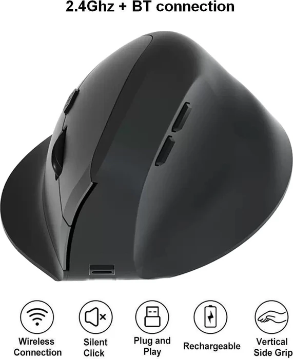 Equip Ergonomic Rechargeable Dual Mode Wireless Mouse schwarz, USB/Bluetooth