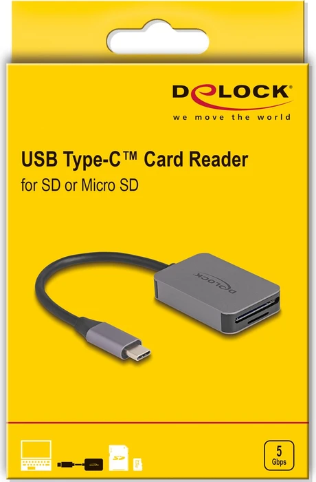 DeLOCK Card Reader im Aluminiumgehäuse, USB-C 3.0 [Stecker]