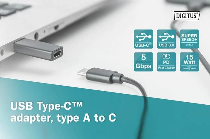 Digitus USB-C 3.0 [Buchse] auf USB-A 3.0 [Stecker], Adapter, schwarz